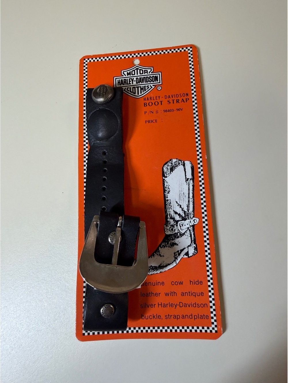 Vintage Harley-Davidson Genuine Leather Boot Strap with Antique Silver Buckle